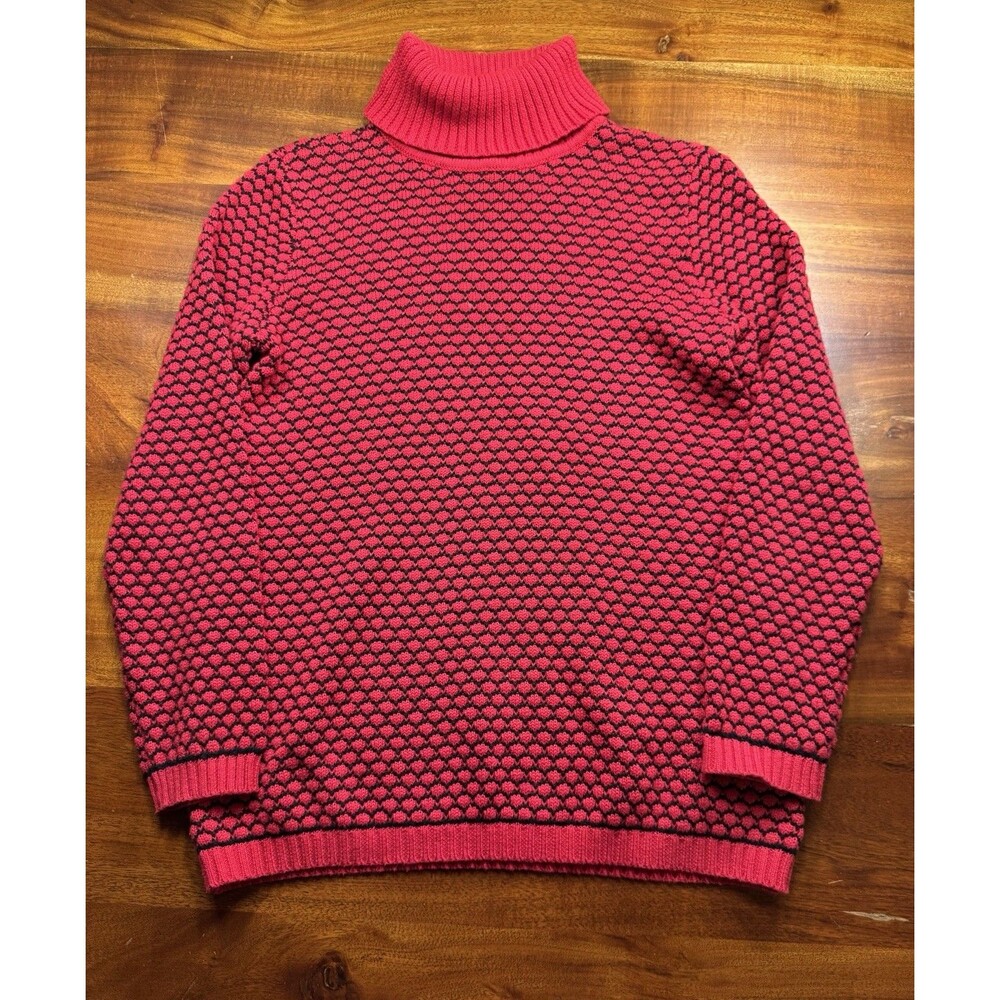Karen Scott Women's XS Red Black Honeycomb Knit Turtleneck Sweater 100% Cotton